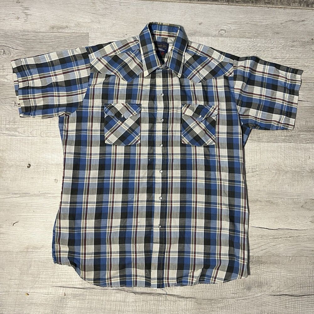 Panhandle Slim Western Shirt Mens XL Plaid Pearl Snap Short Sleeve Button Up